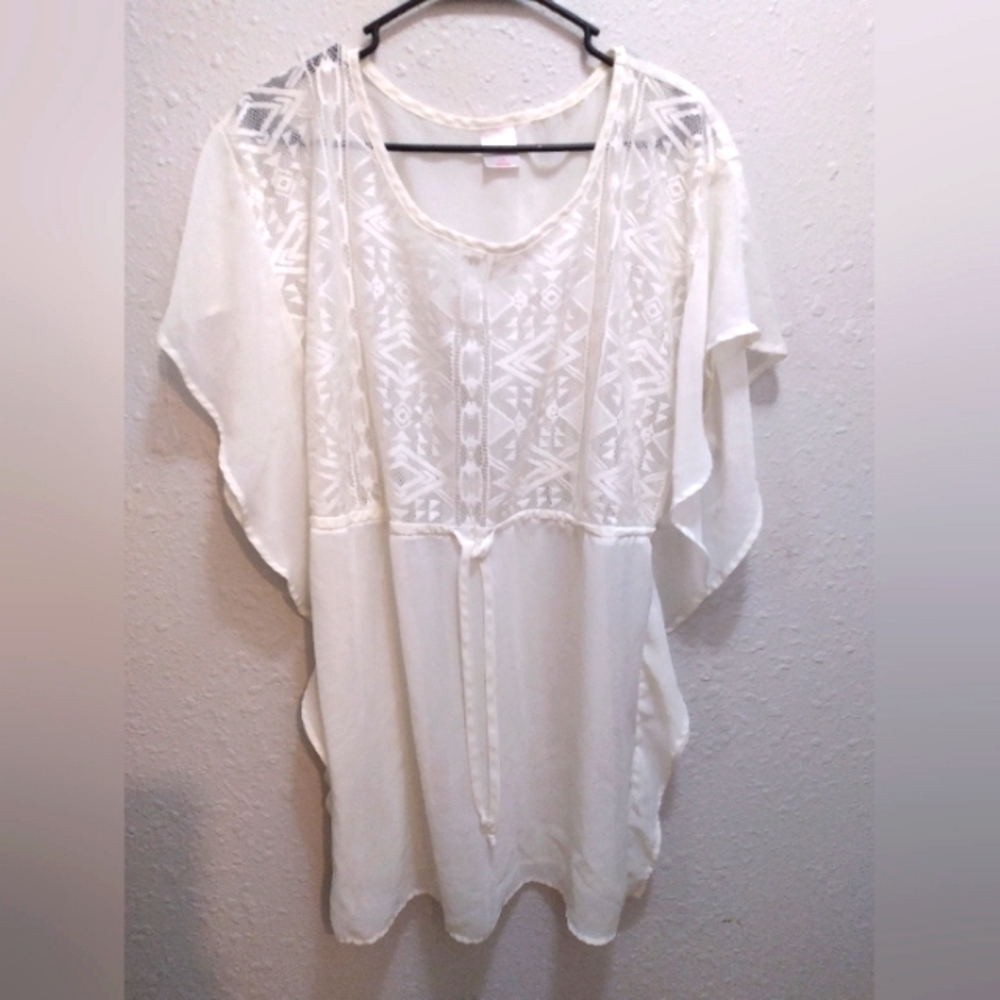 Xhileration flutter sleeve sheer blouse